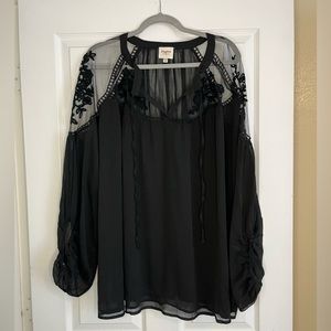 Black Long Sleeve Sheer Top 1X/2X